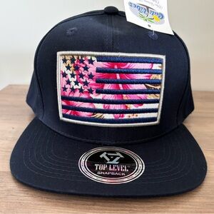 Navy Adjustable SnapBack with Floral American Flag Design